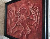 Dragon fossil sculpture side view with frame