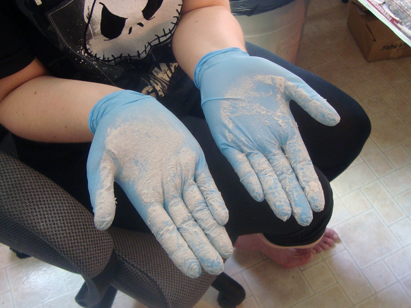 Free Form AIR residue on gloves after mixing