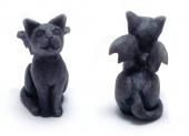Colson the KittyGoyle - Cat gargoyle made of polymer clay, front and back view