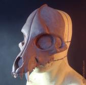 Wolf skull mask sculpture from an angle