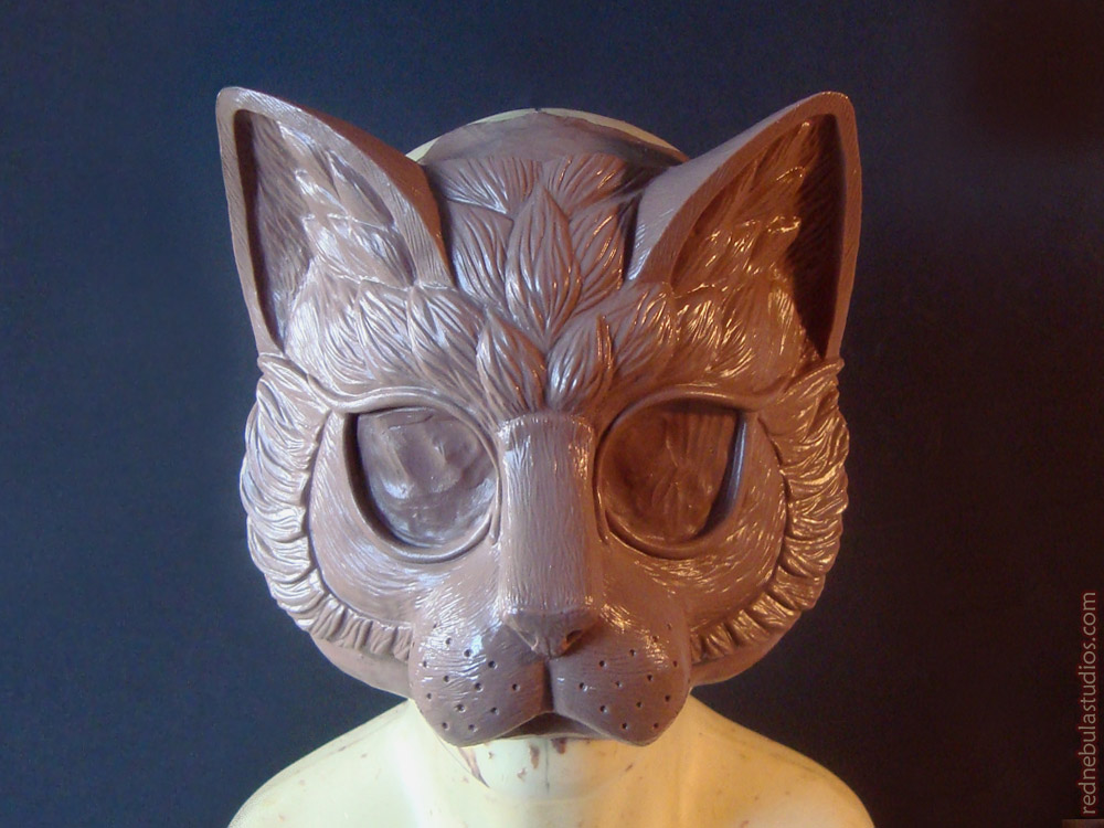 Finished cat mask sculpture