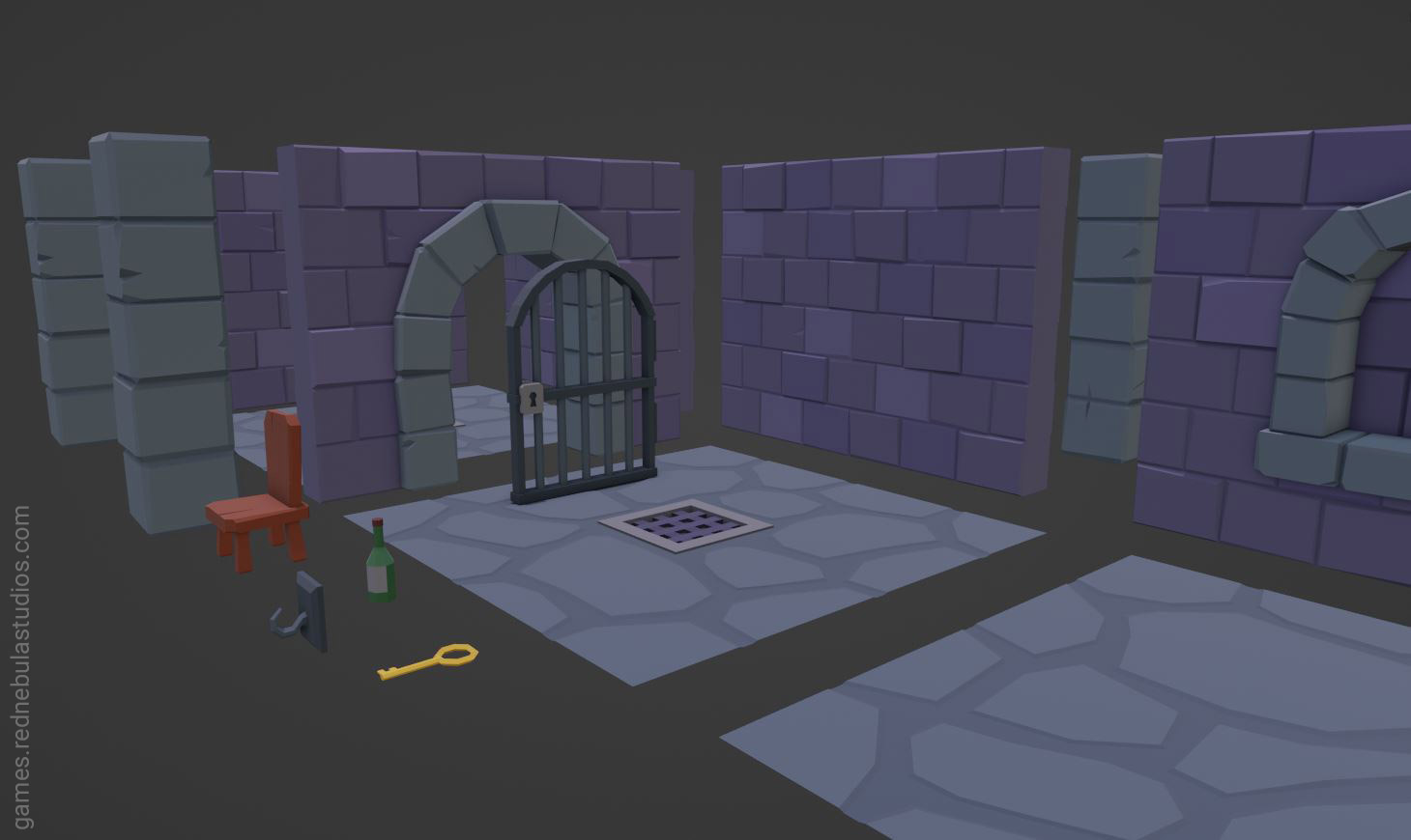 The same screenshot of low poly game assets with the pieces exploded to show modular use.